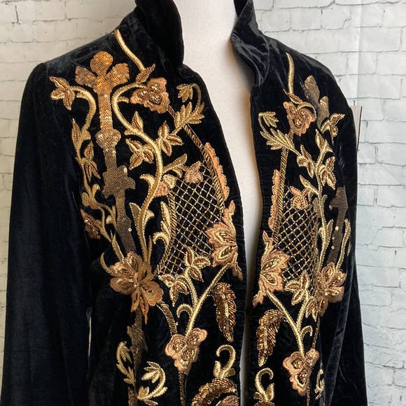 Soft Surroundings Antoinette Velvet black long embroidered beaded jacket Large - Picture 10 of 16